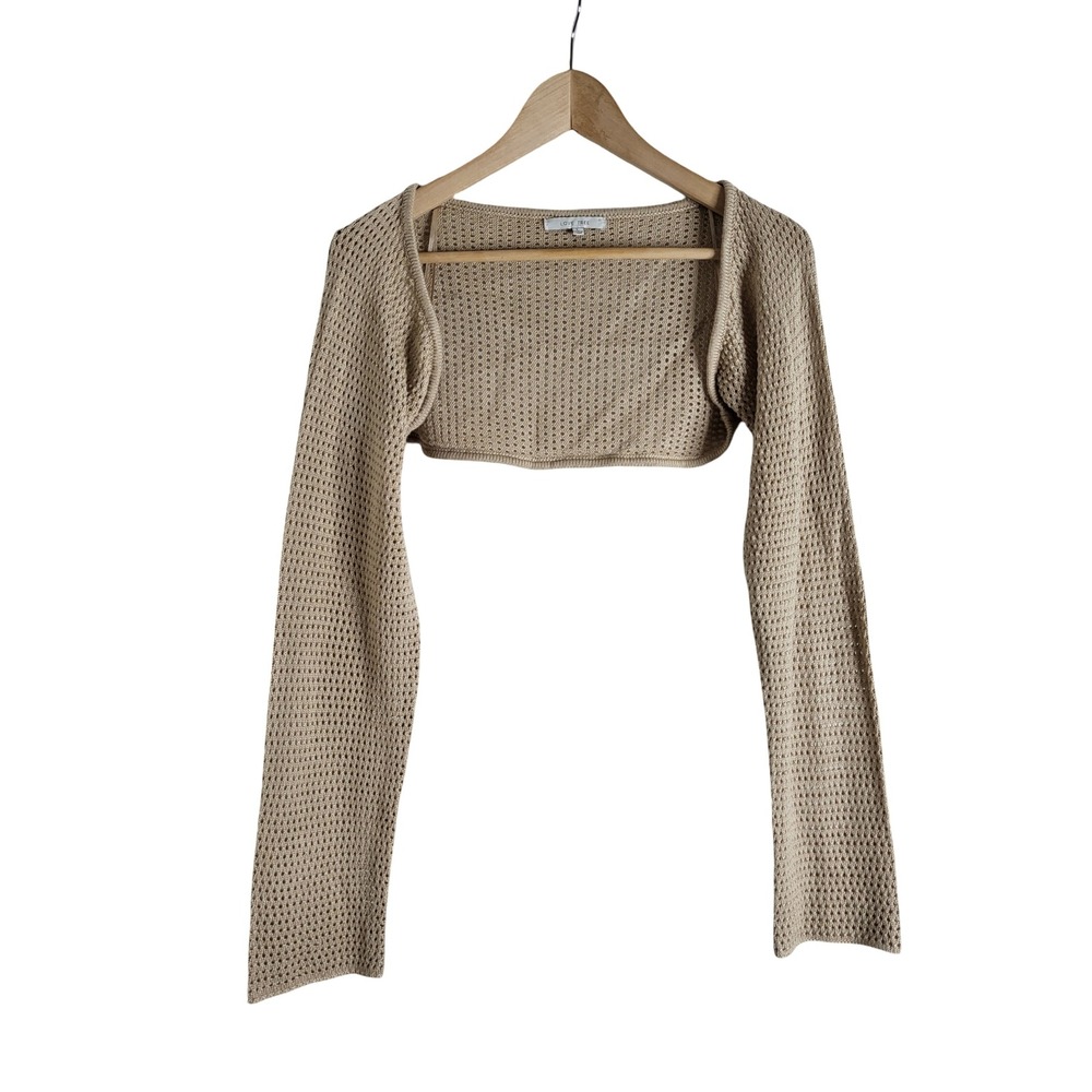 Love Tree Tan Open Knit Shrug Sweater Large Beige Cropped Bolero Fairy Grunge